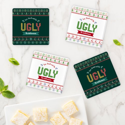 Eat Drink Be Ugly Christmas Sweater Nordic Knit Coaster Set