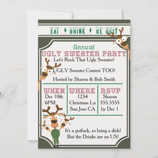 EAT DRINK BE UGLY Our UGLY Sweater Christmas Party Invitation (Front)