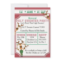 EAT DRINK BE UGLY Red UGLY Sweater Christmas Party Invitation
