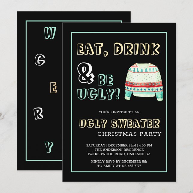 Eat, Drink, be Ugly Sweater Christmas Invitation (Front/Back)