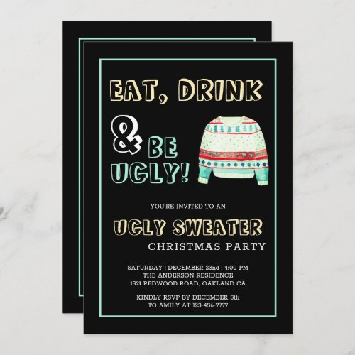 Eat Drink be Ugly Sweater Christmas Invitation