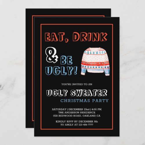 Eat Drink be Ugly Sweater Christmas Invitation