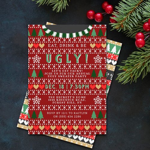 Eat Drink  Be Ugly Sweater Christmas Invitation
