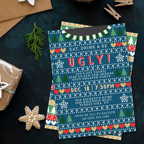 Eat Drink  Be Ugly Sweater Christmas Invitation