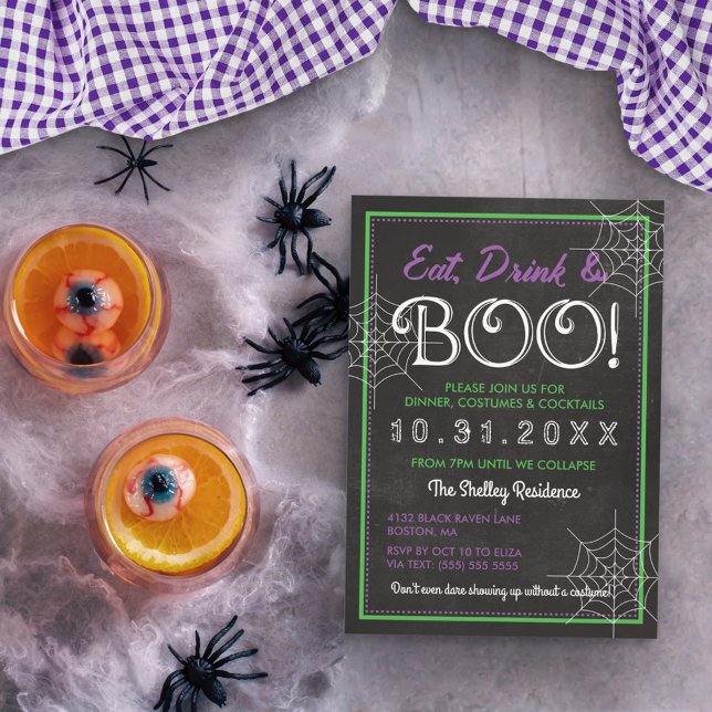 Eat Drink & Boo! | Chalkboard Halloween Party Invitation (Creator Uploaded)