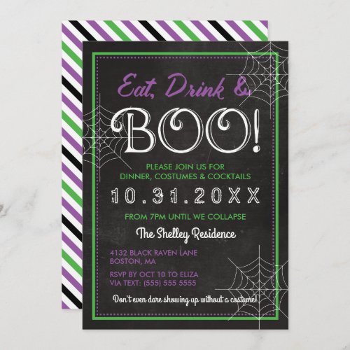 Eat Drink  Boo  Chalkboard Halloween Party Invitation