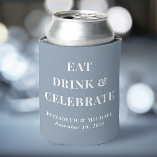 Eat Drink Celebrate Dusty Blue Wedding Can Cooler