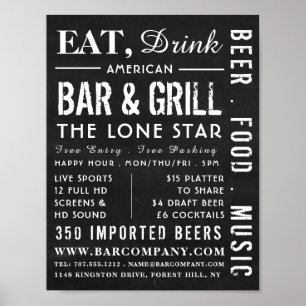 Eat, Drink Chalkboard, Pub/Brewery Advertising Poster