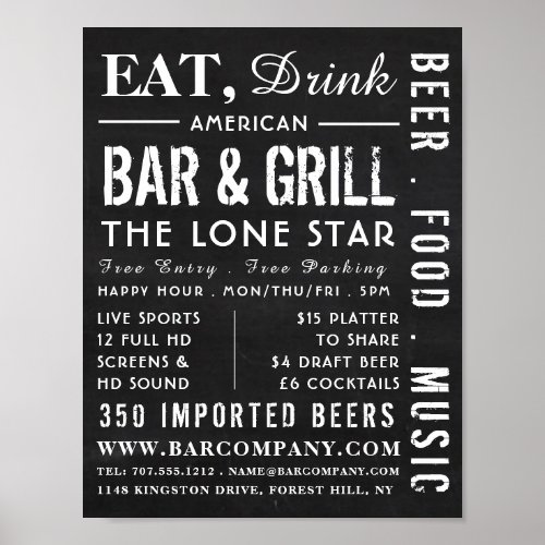 Eat Drink Chalkboard PubBrewery Advertising Poster