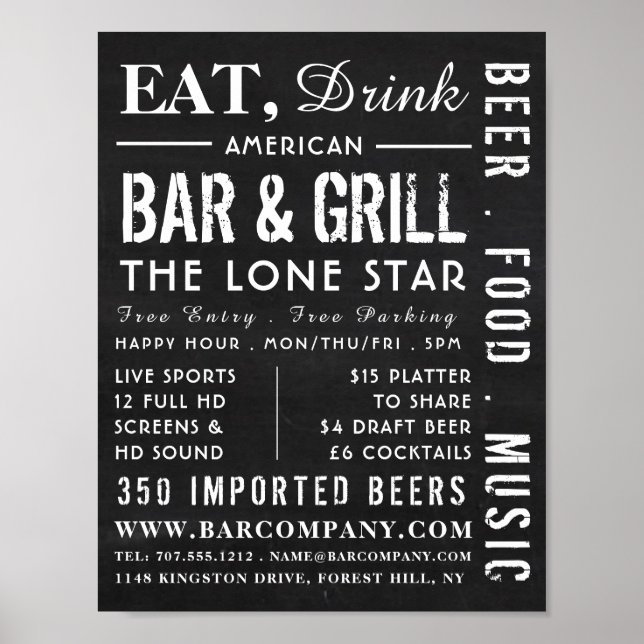 Eat, Drink Chalkboard, Pub/Brewery Advertising Poster (Front)