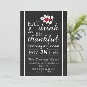 Eat Drink, Chalkboard Thanksgiving Feast Invitation