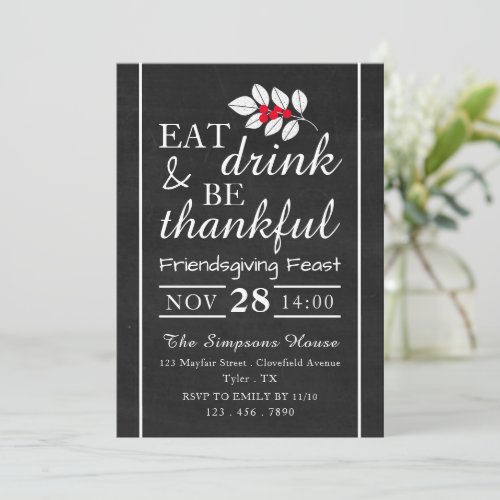 Eat Drink Chalkboard Thanksgiving Feast Invitation