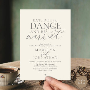 Eat, Drink, Dance, Be Married, Wedding Elopement Invitation