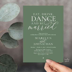 Eat, Drink, Dance, Be Married, Wedding Elopement Invitation