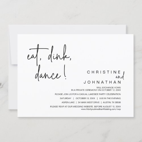 Eat Drink Dance Casual Wedding Elopement Party  Invitation