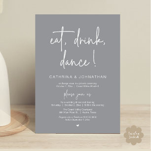 Eat, Drink, Dance, Elegant Dark Grey Elopement Invitation