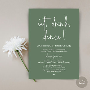 Eat, Drink, Dance, Elegant Sage Green Reception Invitation