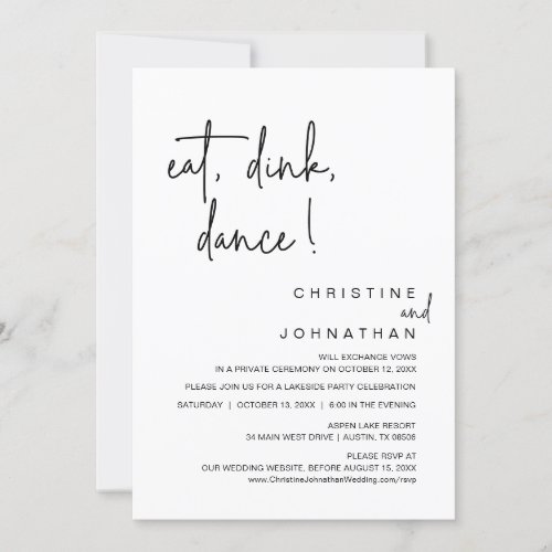 Eat Drink Dance Wedding Elopement Celebration I Invitation