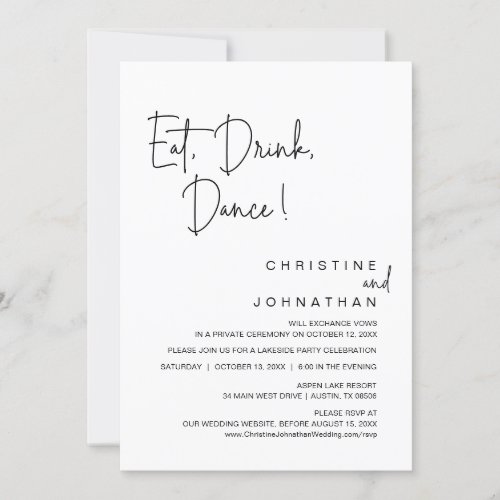 Eat Drink Dance Wedding Elopement Celebration Invitation