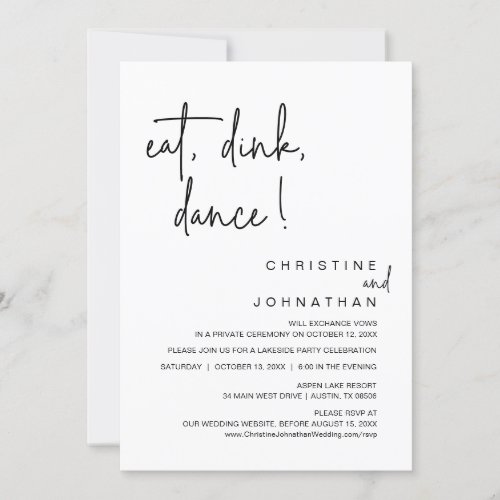 Eat Drink Dance Wedding Elopement Dinner Invitation