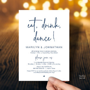 Eat, Drink, Dance, Wedding Elopement Dinner Party Invitation