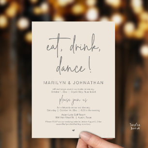 Eat, Drink, Dance, Wedding Elopement Dinner Party Invitation