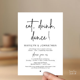 Eat, Drink, Dance, Wedding Elopement Dinner Party Invitation