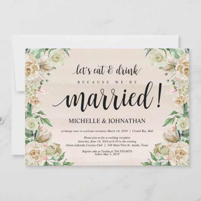 Eat, drink, Elopement Reception Invitation Card (Front)
