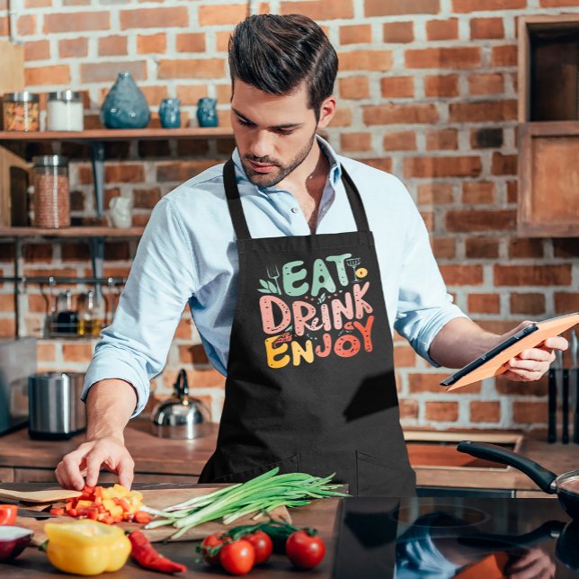 Eat Drink Enjoy funny gift apron (#eatdrinkenjoy #zazzlemade #quotesapron #funnychef)