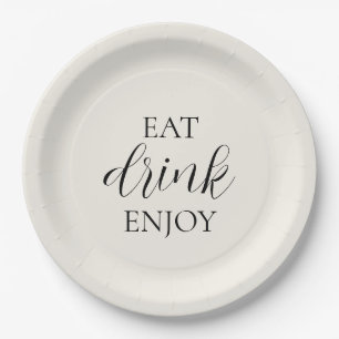 'Eat Drink Enjoy' Soft Cream Farmhouse Rustic Paper Plates