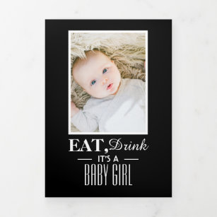 Eat Drink, Gatsby Style 6 Photo Collage Baby Birth Tri-Fold Announcement