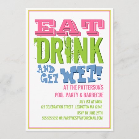 Eat, Drink & Get Wet At A Pool Party & Bbq Invitation