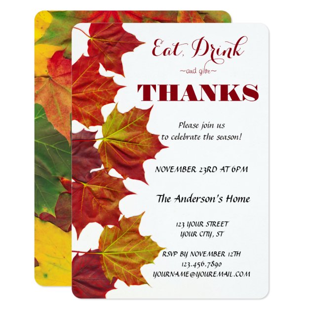 Eat Drink & Give Thanks Fall Leaves Celebration Card