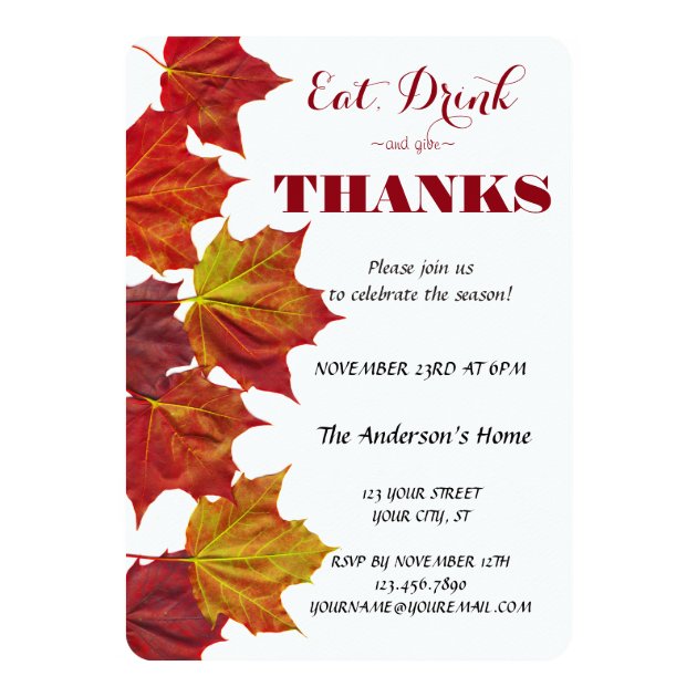 Eat Drink & Give Thanks Fall Leaves Celebration Card