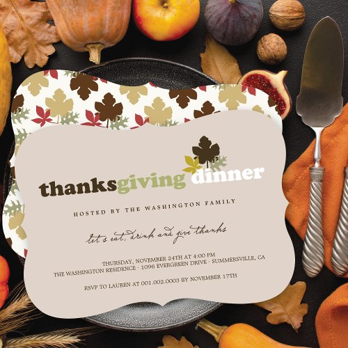 Eat Drink  Give Thanks Leaves Thanksgiving Dinner Invitation
