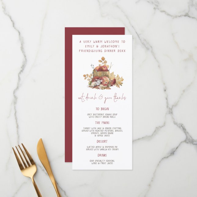 Eat Drink Give Thanks Mouse Friendsgiving  Menu (Front/Back In Situ)