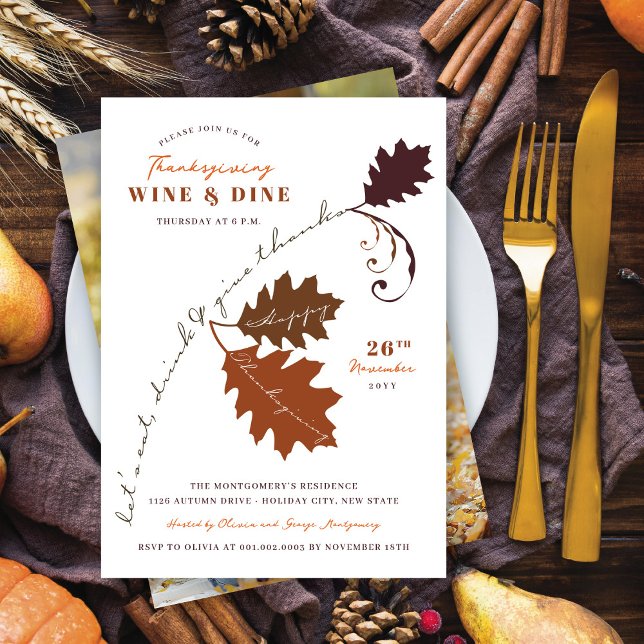 Eat, Drink & Give Thanks Thanksgiving Dinner Party Invitation (Creator Uploaded)