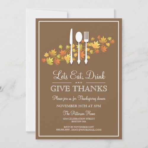Eat Drink  Give Thanks Thanksgiving Dinner Party Invitation