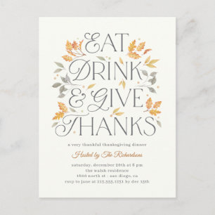 Eat Drink Give Thanks Thanksgiving Dinner Party Postcard