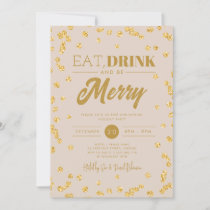 Eat Drink Gold Champagne Glitter Holiday Xmas  Invitation