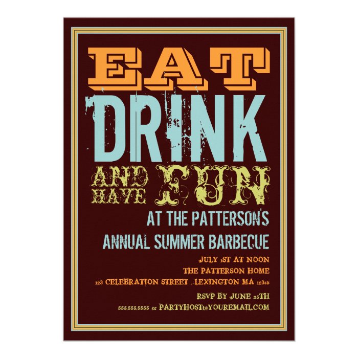 Eat, Drink & Have Fun at a Summer BBQ Party Custom Invite