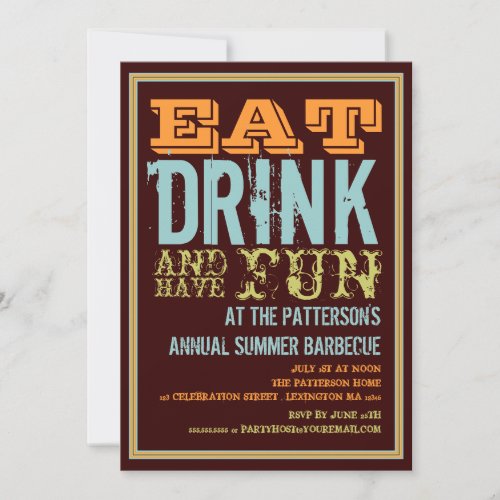 Eat, Drink &amp; Have Fun at a Summer BBQ Party Custom Invite