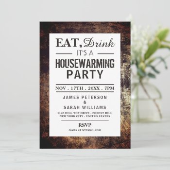 Eat  Drink Housewarming Party Dirt Brown Invite by StampedyStamp at Zazzle