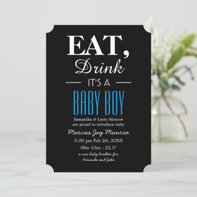 Eat, Drink It's a Baby Boy, Baby Announcement (Standing Front)