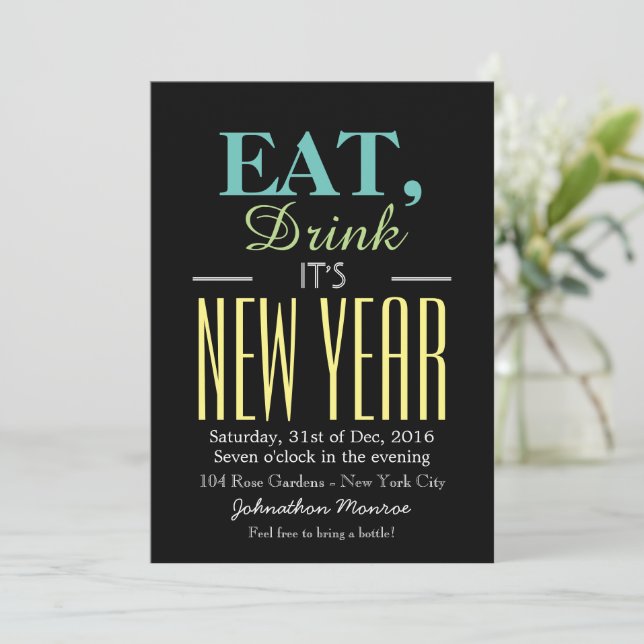 Eat, Drink It's New Year Invitation (Standing Front)