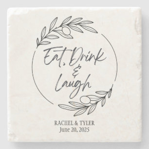 Eat, Drink & Laugh Custom Name Marble Coaster