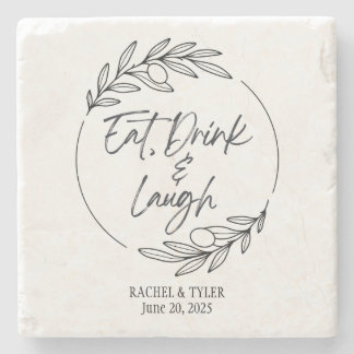 Eat, Drink & Laugh Custom Name Marble Coaster