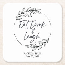 Eat, Drink & Laugh Custom Name Paper Coaster