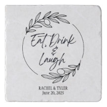 Eat, Drink & Laugh Custom Name Stone Trivet