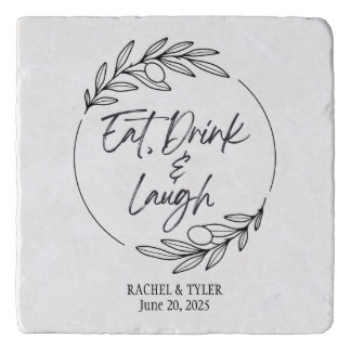 Eat, Drink & Laugh Custom Name Stone Trivet